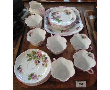 Twenty piece Shelley fine bone china tea service, printed marks No. 2350 on a white ground with blackberry and floral decorat