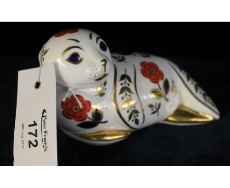 Royal Crown Derby bone china paperweight in the form of a Seal with gold stopper.(B.P. 24% incl. VAT)