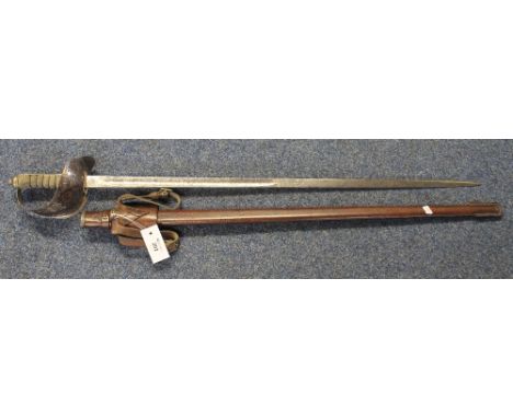 George V British army officers sword marked: C Boyton & Son, Clarkenwell, having wire bound shark skin grip, pierced hilt, fu