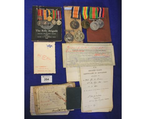 First World War medal group awarded to Second Lieutenant W. H Brann, together with Second World War war medal and defence med