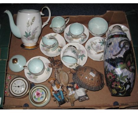 Tray of assorted china to include Queen Anne bone china Louise part coffee service, Phoenix lustre vase, large Wade tortoise 