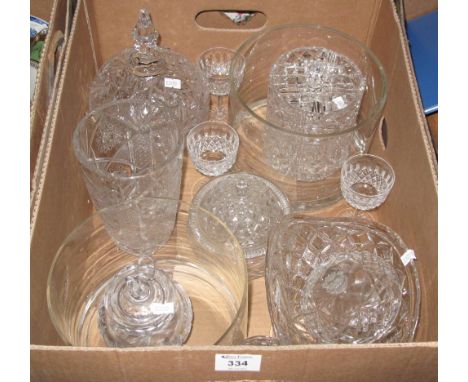 Box of assorted glassware, various, to include trinket boxes and covers, vases, condiment pot, drinking vessels etc.(B.P. 24%