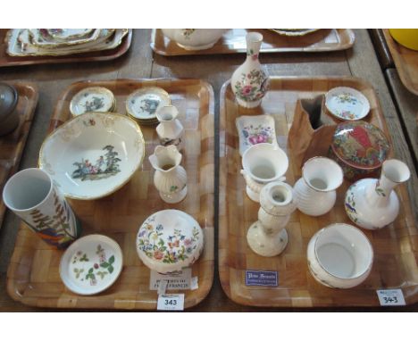 Two trays of assorted china, various, to include German Rosental cylinder vase, candle stick, pedestal bowl with figures, Ayn