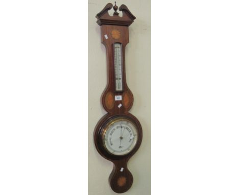 Edwardian mahogany inlaid wheel barometer marked 'Kammerer & Co, Llanelly'.(B.P. 24% incl. VAT)