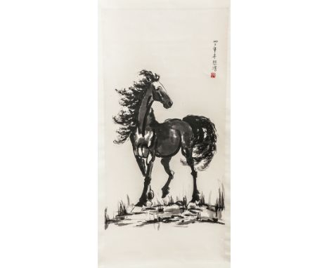 CHINESE SCROLL PAINTING
depicting a horse, with script and seal stamp, Xu Beihong (died 1953)