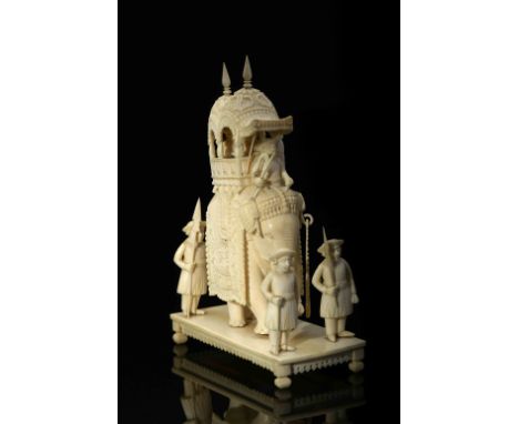 Chess piece - Figures, elephant with «howdah»Chess piece - Figures, elephant with «howdah», carved ivory, Indian, 19th C., mi