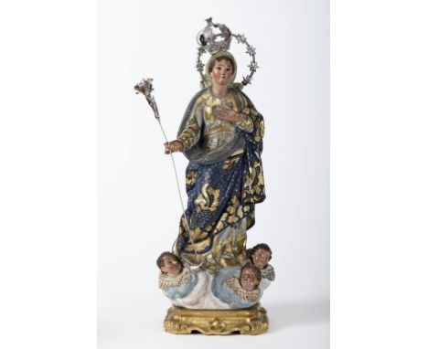 Saint Mary of the AssumptionSaint Mary of the Assumption, gilt and polychrome wood sculpture, glass eyes, silver attributes, 