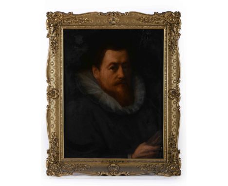 Portrait of nobleman with coat of armsPortrait of nobleman with coat of arms, oil on wood, Dutch school, 16th C. (late), rest