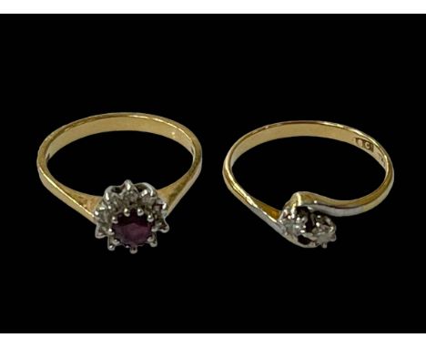 Two 18 carat gold, diamond and ruby rings, sizes M and N.