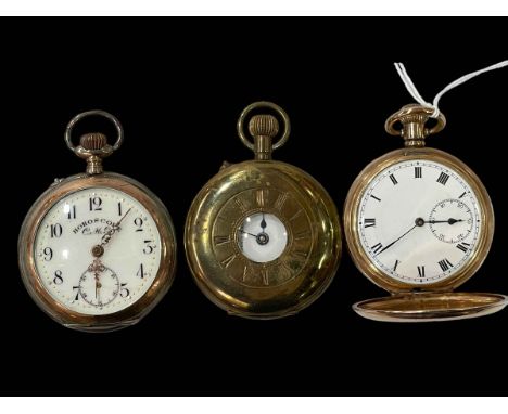 Three gents pocket watches including Dennison gold plated hunter, Liga half hunter and silver Horoscope Half Chronometer.