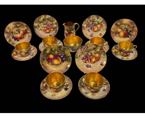 Royal Worcester fruit painted twenty piece tea set with gilt interiors, various artists including F. Higgins, Lewis Smith, Cr