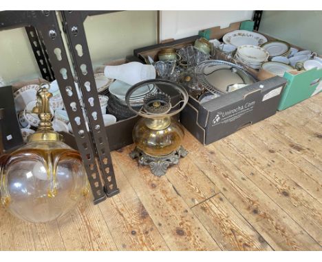 Oil lamp, ceiling light, Royal Doulton Bunnykins, part teawares, etc.
