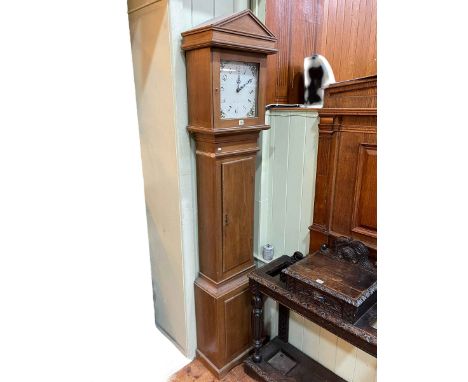 Oak cased 30 hour longcase clock having earlier square painted dial, 205cm.