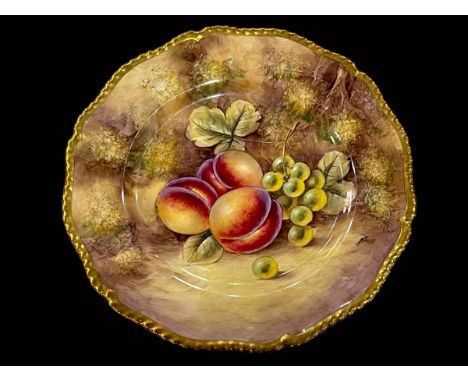 Royal Worcester J. Smith fruit painted plate with gilt gadroon border, 27cm.