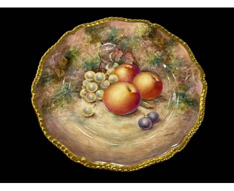 Royal Worcester F. Higgins fruit painted plate with gilt gadroon border, 27cm.