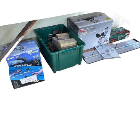 Performance Power Compound mitre saw, Bosch sander, Power Craft circular saw, Powerbase planer, Compact Classic mat cutter an
