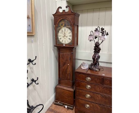 Antique mahogany cased eight day longcase clock having painted arched dial signed Wm Smith, Whitburn, 218cm.