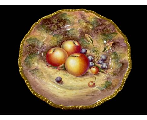 Royal Worcester Sibley-Lewis fruit painted plate with gilt gadroon border, 27cm.