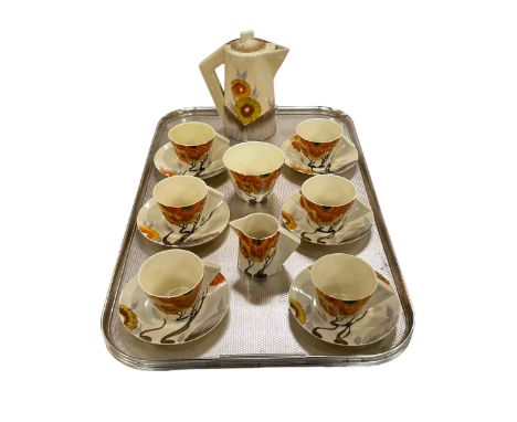 Clarice Cliff Rhodanthe conical fifteen piece coffee set.