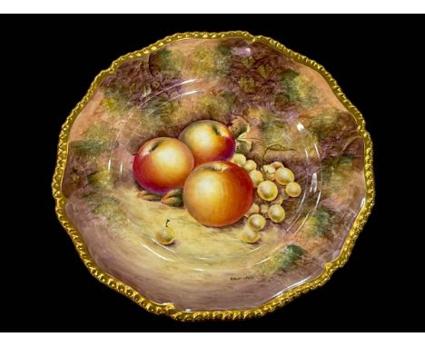 Royal Worcester Sibley-Lewis fruit painted plate with gilt gadroon border, 27cm.