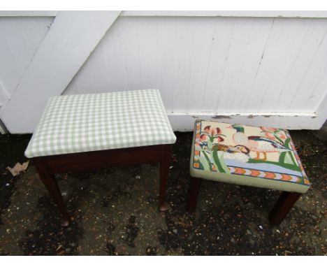 Upholstered piano stool and footstool with tapestry top depicting ducks&nbsp;