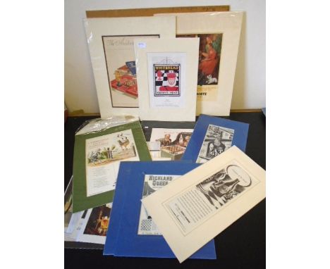 Assorted alcohol related advertising prints/plates featuring the subject of chess to incl Highland Queen Scotch Whisky, Guinn
