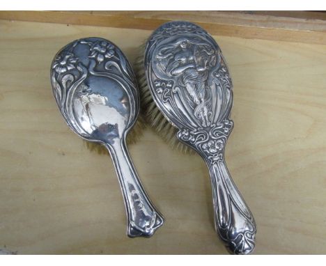 Silver art nouveau hairbrushes one Birmingham 1908 William Aitkin and Birmingham 1906 Arthur and John Zimmerman