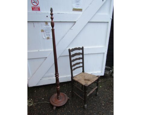 Ladder back chair with rush seat and wooden floor lamp&nbsp;