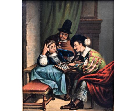 Moor, oil on board in gilt frame depicting gentlemen playing chess signed lower right, 28.5cm x 32cm&nbsp;