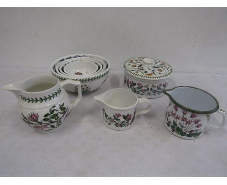 Portmeirion Botanic Garden set 4 graduating bowls, enamel jug and 2 china jugs
