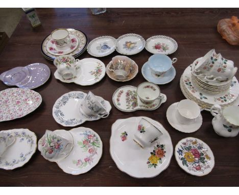 teacup/sandwich plate sets inc Royal Doulton, Royal Albert etc, Royal Worcester fish plates and 3 lattice weave plates