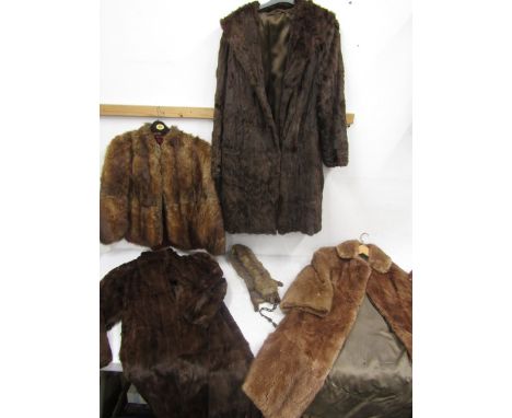 3 long fur coats, a fir shrug and a stole