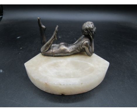 Art Deco marble astray with lady sculpture (chip to base of marble as pictured)&nbsp;