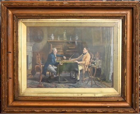 Framed watercolour of two gentlemen playing chess&nbsp;