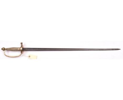 An American 1840 pattern NCO’s sword, straight SE blade 31” with full length fullers, brass hilt with double shell guard, sph