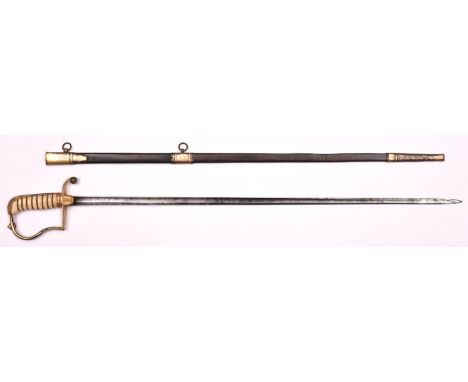 A naval officer’s dress sword for Commander and above, 1812-1825, slender fullered blade 26½”, with traces of etched fouled a