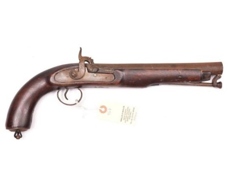 An Indian 20 bore percussion holster pistol, 15” overall, octagonal barrel 9½” with swivel ramrod beneath; engraved lock; ful