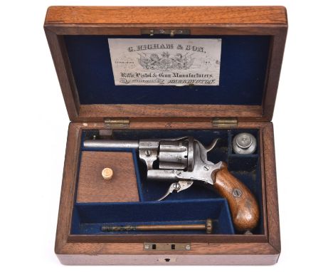 A Belgian 6 shot 7mm solid closed frame double action pinfire revolver, round barrel 2¾”, Liege proved, with fluted cylinder,