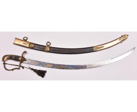 A superior quality Georgian naval officer’s sword, probably for senior officer, c 1805, flat, curved blade 28½”, with etched 