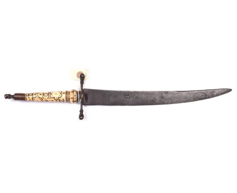 A 17th century late Charles II period plug bayonet, slightly curved blade 11”, struck on both sides with Moor’s head mark, an