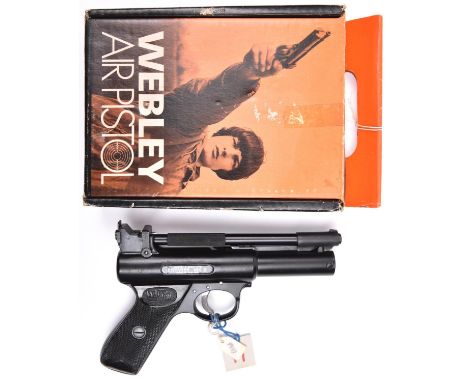 A .177” Webley Premier Mk II air pistol, batch number 329, with black lacquered finish, stick on label, black grips and spare