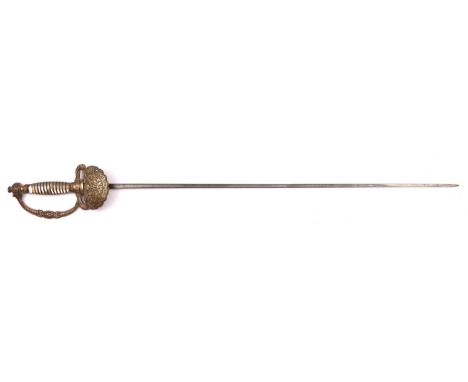 A late 19th century Dutch (?) courtsword, slender foil type blade 29”, by Wilkinson, Pall Mall, the elaborately embossed bras