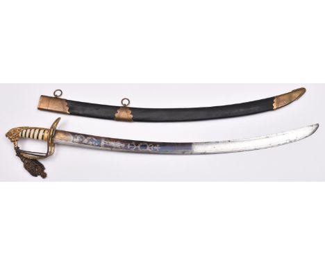 A Georgian naval officer’s service sword for Commanders and above, broad, shallow fullered blade 29½”, of light cavalry type,