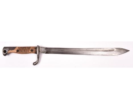 A German model 98-05 “butcher” bayonet,  blade 14” with maker’s mark of Durkopp Werke, the saw back removed, the crosspiece s