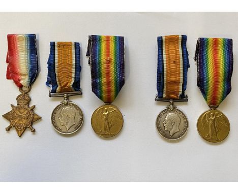 FIRST WORLD WAR CASUALTY GROUPS TO BROTHERS IN THE 7TH BN R.SUSSEX.R.  A Great War Trio comprising 1914/15 Star named to G-62