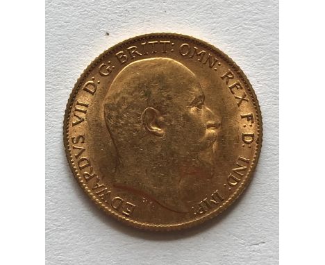 AN EDWARD VII HALF SOVEREIGN. An Edward VII half sovereign, bare head r, dated 1908.