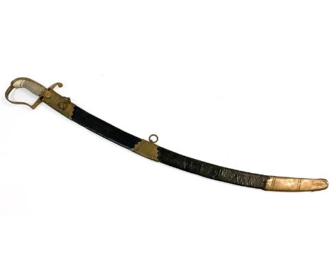 A 1796 PATTERN CAVALRY OFFICERS SWORD AND SCABBARD. With an 83cm curved and fullered blade, with a flat back and sharpened bl