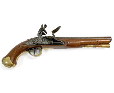 A LIGHT CAVALRY ORDNANCE ISSUE FLINTLOCK PISTOL. Pre New land pattern carbine bore pistol with a 23cm tapering barrel with br
