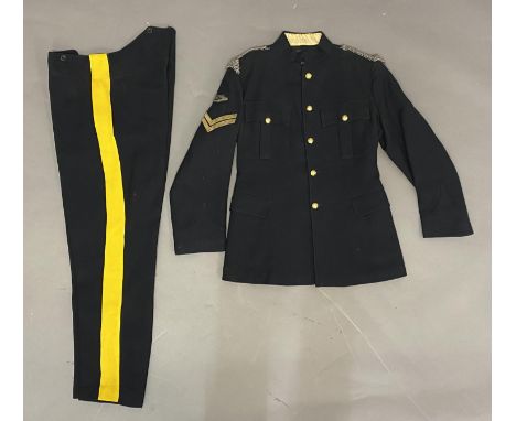 A POST WAR TANK CORPS NO 1 UNIFORM. A post war No 1. Blues uniform the jacket 'Jacket, No.1 Dress Blue, O.R. Size 24' by Lote