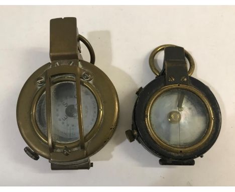 A FIRST WORLD WAR AND A SIMILAR SECOND WORLD WAR COMPASS. A Great War pocket compass engraved to the reverse 'S. Galpin 10 S 